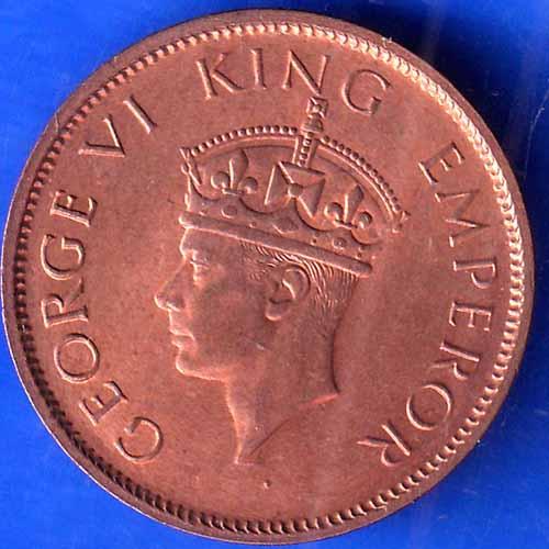 British India 1941 George Vi King ONE QUARTER Anna Copper Coin ANH2107
