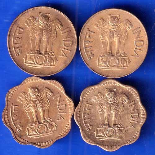 SET OF 4 : REPUBLIC INDIA 20 PAISE (1970, BOMBAY MINT ) , 10 PAISA (1971 , 1970 BOMBAY MINT ) COINS ANH2163