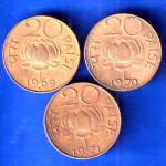SET OF 3: Republic India 20 PAISA COIN DIFFRENT YEAR AND DIFFRENT MINT COINS ANH2658