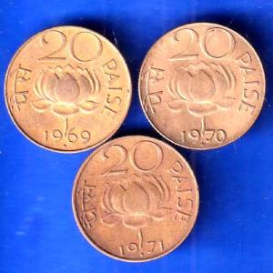 SET OF 3: Republic India 20 PAISA COIN DIFFRENT YEAR AND DIFFRENT MINT COINS ANH2658