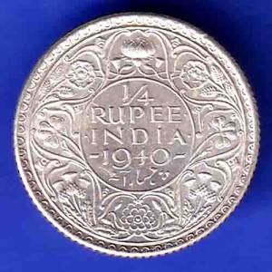 BRITISH INDIA 1940 george vi BOMBAY MINT 1/4 RUPEE SILVER COIN HSK117