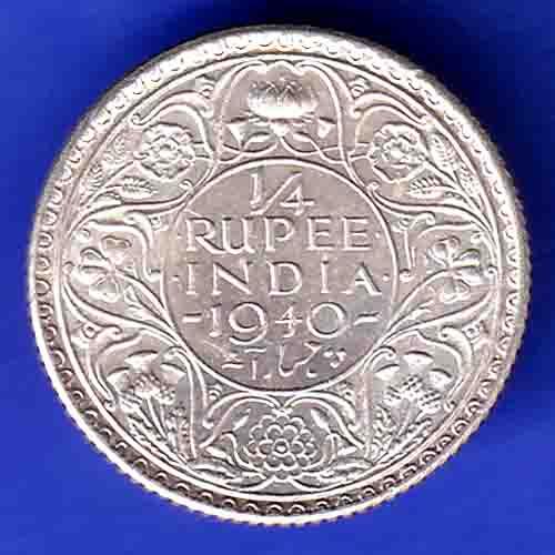 BRITISH INDIA 1940 george vi BOMBAY MINT 1/4 RUPEE SILVER COIN HSK117