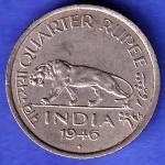 BRITISH INDIA 1946 BOMBAY MINT GEORGE VI KING QUATER RUPEE COIN HSK1012