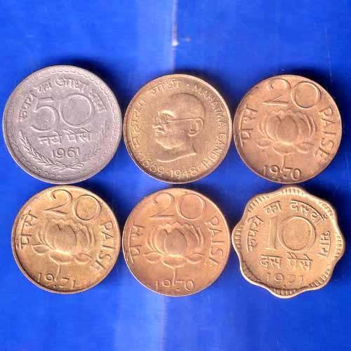 SET OF 6 : REPUBLIC INDIA 4 COINS (20 PAISA) , 1 COIN (TEN PAISA) AND 1COIN ( 50 PAISA)COINS ANH2108
