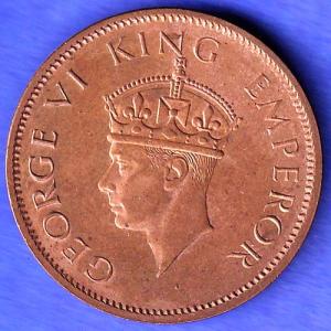 British India 1942 George VI King Emperor One Quarter Anna Copper Coin HSK711