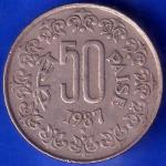 Republic India 1987 Hyderabad Mint 50 Paisa Coin ANH412