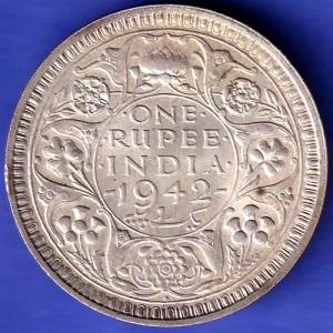British India 1942 Bombay Mint George Vi One Rupee SILVER COIN SK365