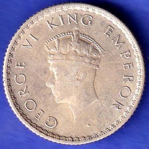 BRITISH INDIA 1939 george vi 1/4 RUPEE SILVER COIN SK422