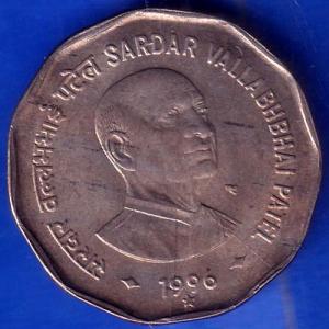 Republic India 1996 Hyderabaad Mint Sardar Vallabhbhai Patel 2 Rupee Coin ANH600