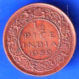 British India 1939 Bombay Mint George VI King Emperor Half Pice Coin  ANH2908