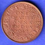 British India 1942 George VI King Emperor One Quarter Anna Copper Coin HSK711