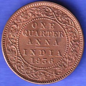 BRITISH INDIA 1936 GORGE V KING ONE QUARTER ANNA COPPER COIN SK166