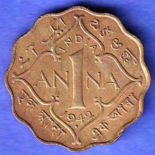 BRITISH INDIA 1942 GEORGE VI 1 ANNAS COIN SK768