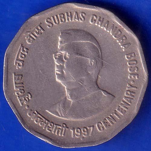 Republic India 1997 Subhas Chandra Bose Centenary 2 Rupee Coin ANH62