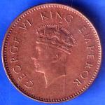 British India 1938 George VI King One Quarter Anna Copper Coin ANH2060