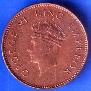 British India 1938 George VI King One Quarter Anna Copper Coin ANH2060