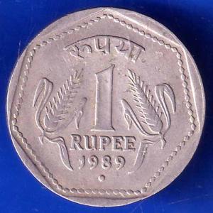 republic india 1989 noida mint one rupee silver coin  ANH2411