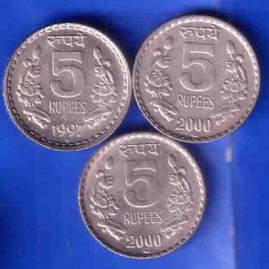 SET OF 3 REPUBLIC 5 RUPEE COINS WITH DIFFERNT YEAR AND MINT ANH2909