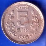 Republic India 1998 hyderabad mint Five Rupee Coin ANH2965