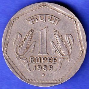 republic india 1989 noida mint one rupee silver coin HSK712