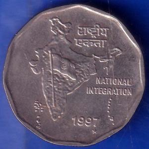 Republic India 1997 Hyderabad Mint National Integration 2 Rupees Coin ANH662