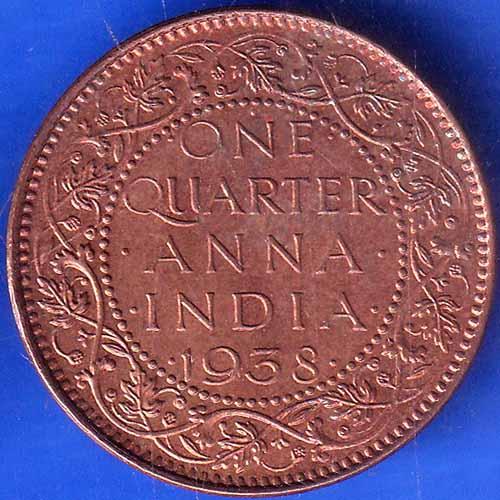 British India 1938 George VI King One Quarter Anna Copper Coin ANH2060