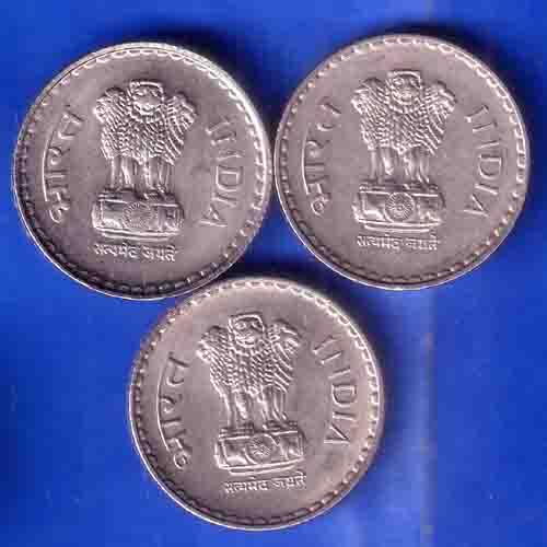 SET OF 3 REPUBLIC 5 RUPEE COINS WITH DIFFERNT YEAR AND MINT ANH2909