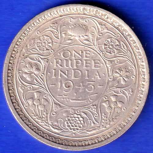 British India 1943 BOMBAY MINT George Vi ONE Rupee Rare Silver coin SK1105