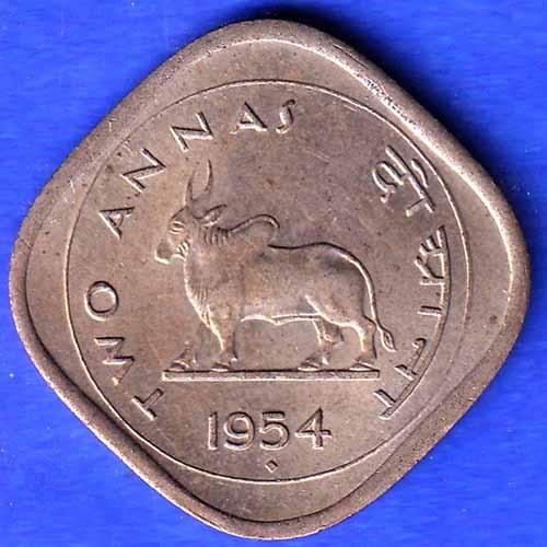 "UNC" republic india 1954 two annas coin SK1110