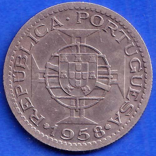 PORTUGUESE INDIA GOA 3  ESCUDO 1958 RARE COIN #BA1