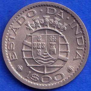 PORTUGUESE INDIA GOA 1  ESCUDO 1959 RARE COIN #BA2