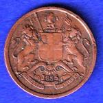 british india 1835 victoria queen 1/12 anna copper coin :–SB114