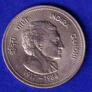 Republic India 1917-1984 BOMBAY MINT Indira Gandhi 5 Rupees  Coin - SB186
