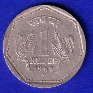 REPUBLIC INDIA 1987 ONE RUPEE HYDRABAD MINT COIN– SB196