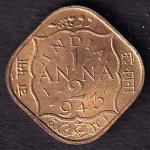 BRITISH INDIA 1943 GEORGE VI 1/2 ANNA RARE COIN:-SB218