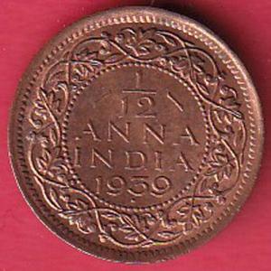 BRITISH INDIA 1939 GEORGRE VI KING 1/12 ANNA COPPER COIN:- SB7