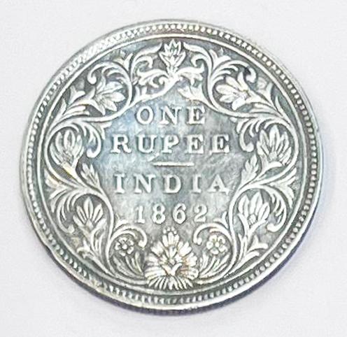 1 Re Britsh India 1862 0/4 with extra dots silver coin