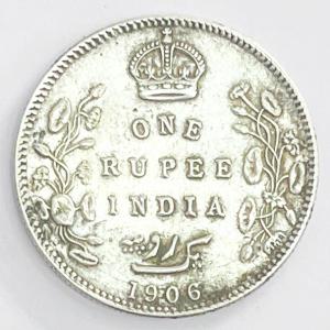 1 Re British India 1906 silver coin