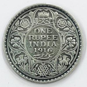 1 Re British India 1916 Mumbai silver coin