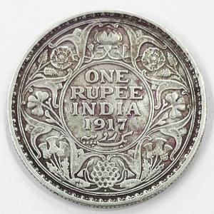 1 Re British India 1917 Mumbai silver coin