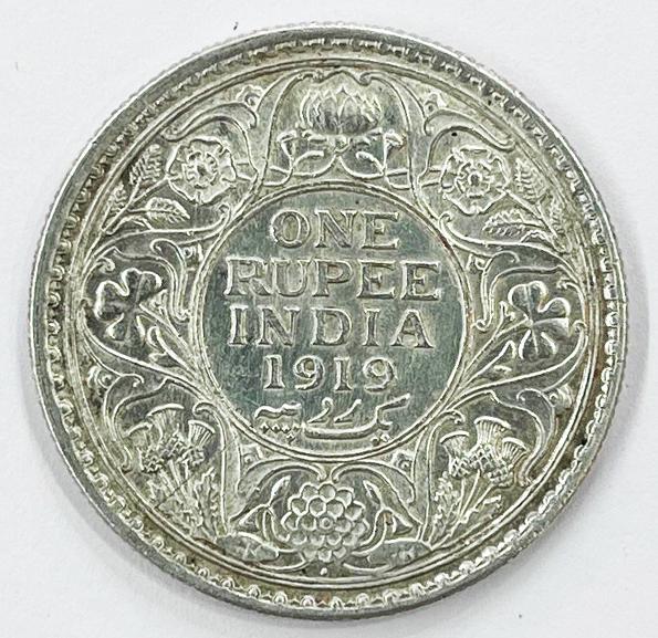 1 Re British India 1919 Mumbai silver coin
