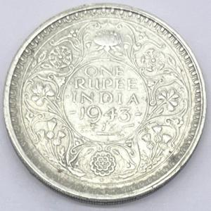 1 Re Britsh India 1943 Mumbai silver coin