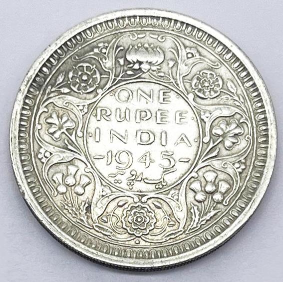 1 Re British India 1945 Mumbai silver coin