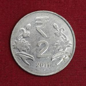 2 Rupees 10'o'Clock Die Rotated Error 2011 Coin (Noida Mint)