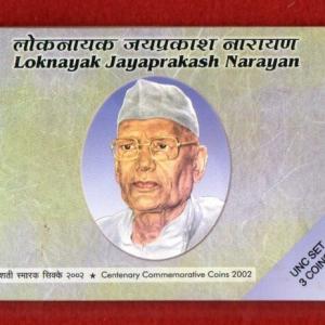 2002 – Loknayak Jayaprakash Narayan (Mumbai) UNC 3 Coins Set (Rs.100,Rs.10,Re.1)