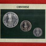 2002 – Loknayak Jayaprakash Narayan (Mumbai) UNC 3 Coins Set (Rs.100,Rs.10,Re.1)