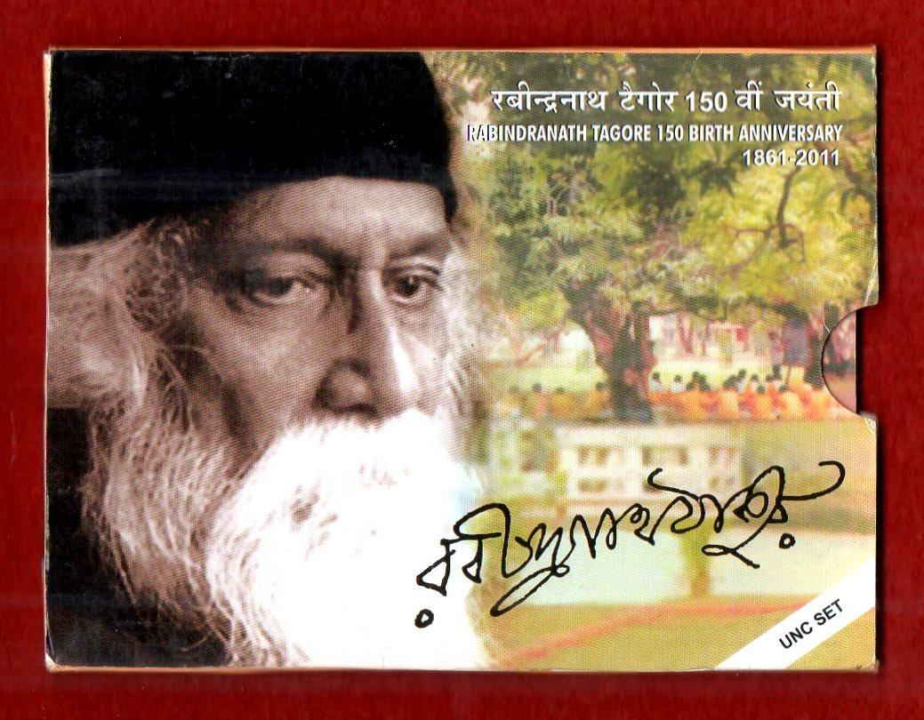 2010 – 150th Birth Anniversary of Rabindranath Tagore (1861-2011) UNC 2 Coins Set (Rs.150 , Rs.5)
