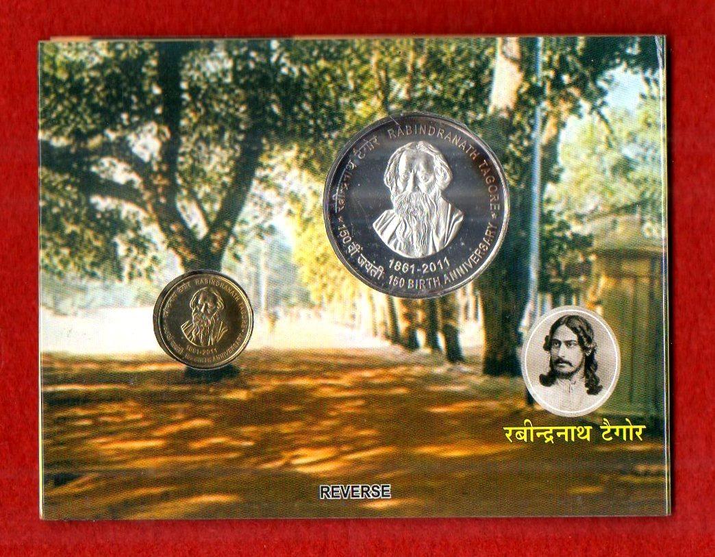 2010 – 150th Birth Anniversary of Rabindranath Tagore (1861-2011) UNC 2 Coins Set (Rs.150 , Rs.5)