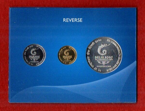 2010 – XIX Commonwealth Games Delhi (Kolkata) UNC 3 Coins Set (Rs.100, Rs.5, Rs.2)