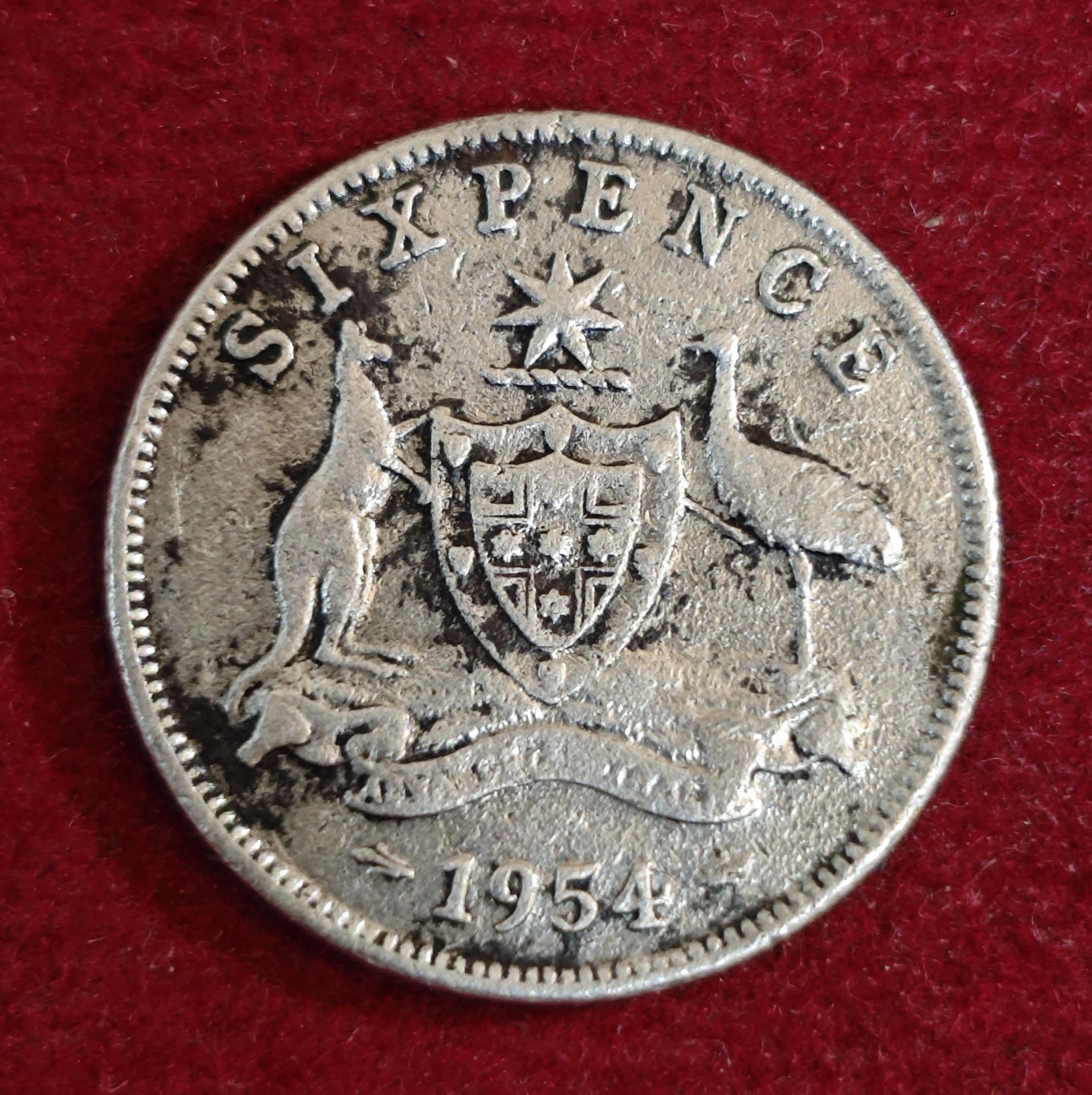 Australia 6 Pence - Elizabeth II 1954 Silver Coin